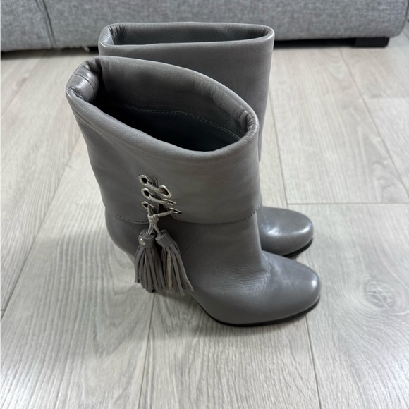 Coach Gray Leather Ankle Tassel Heeled Boots - Picture 4 of 14